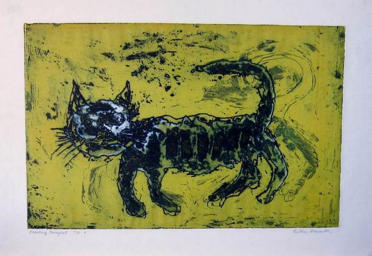 Prowling Pussycat an etching by the noted world-renowned Arthur Secunda