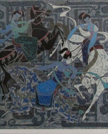 Three Dancing Horses a serigraph by Zu Ming Ho