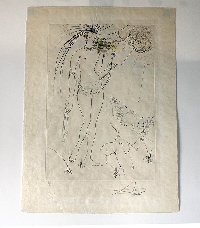 Limited Edition 66/720 Untitled on watercolor paper - stamp on the back looks like notary or entry stamp – looks sketched by Salvador Dali