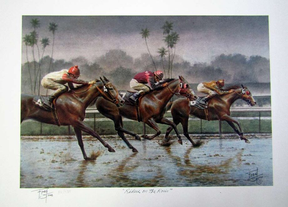 Riders of the Rain by Fred Stone a limited edition art print jockeys racing horses in the rain