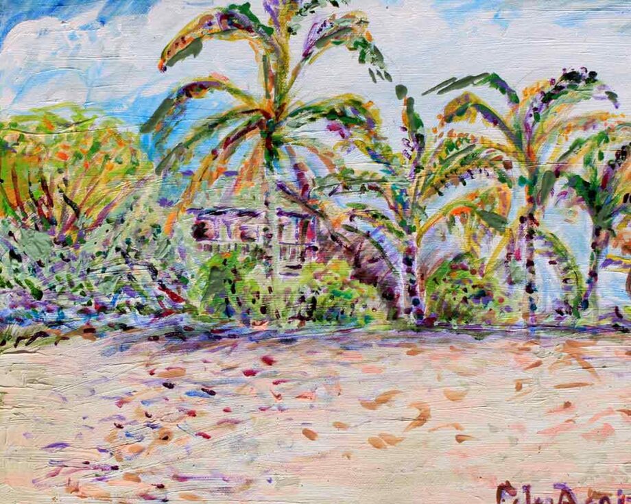 Hawaii, palms and beach - Original Acrylic Painting by Peter Daniels