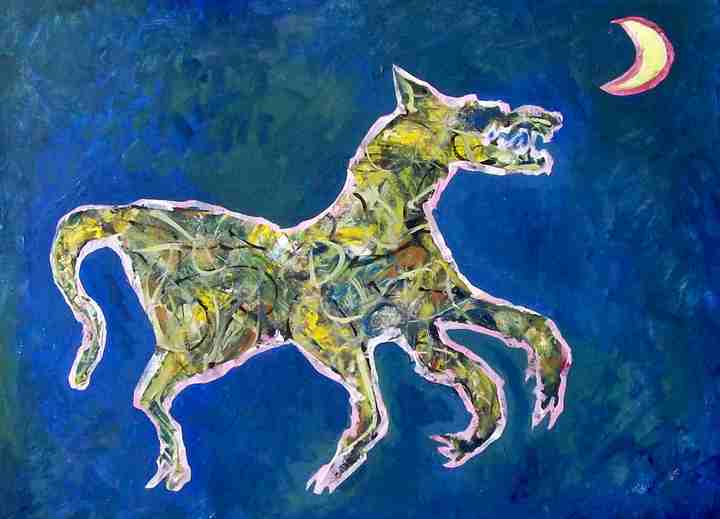 Dancing Wolf Growling a monotype by Arthur Secunda