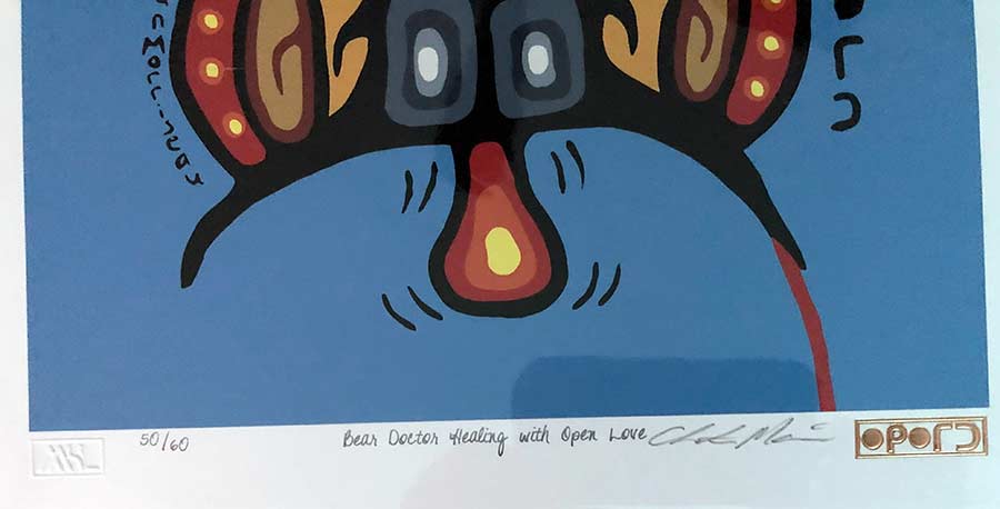 Bear Doctor Healing with Open Love a limited edition print by Christian Morrisseau noted Native American Ojibwe Artist