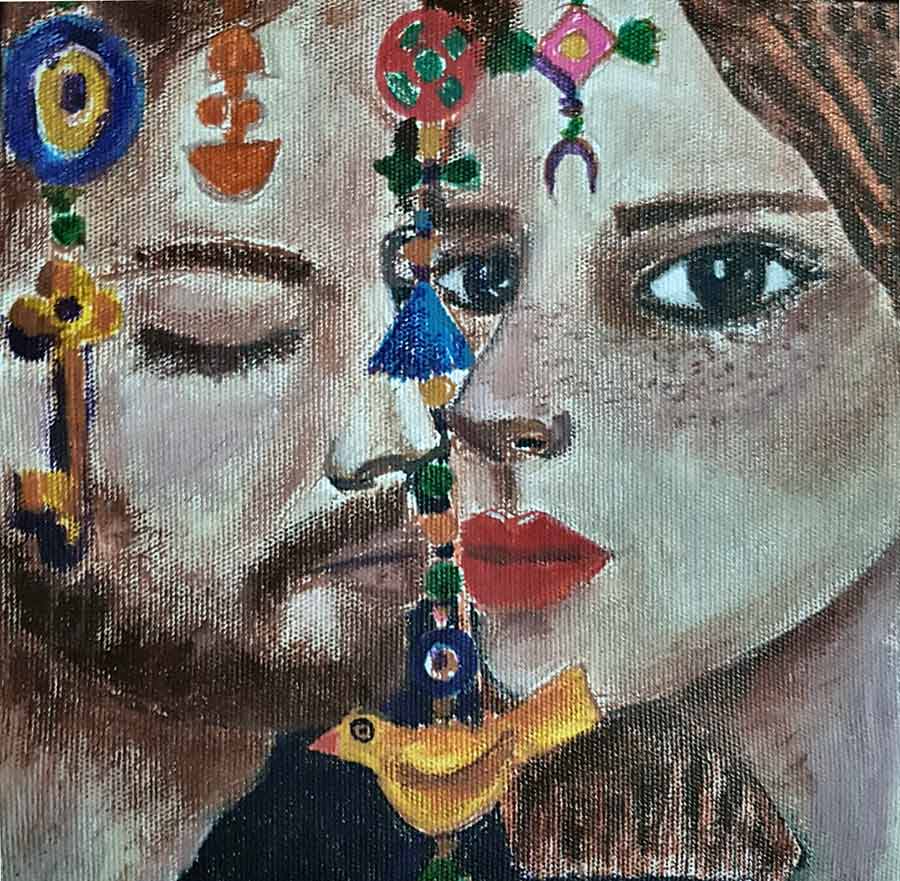 acrylic art painting on canvas Amulets and Symbols No. 7 by Muruvvet Durak