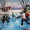 Ice Hockey oil painting titled Pond Hockey Game by noted artist Robert Roy