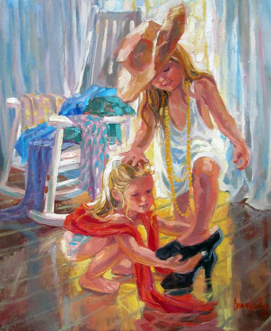 artist Corinne Hartley oil painting on canvas titled Shoe Fitting