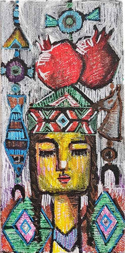 Muruvvet Durak a mixed-media art painting on canvas titled Amulets and Symbols