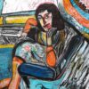 Woman in the Car an oil pastel on paper by  German artist Regina Kehrer