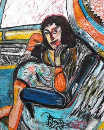 Woman in the Car an oil pastel on paper by  German artist Regina Kehrer
