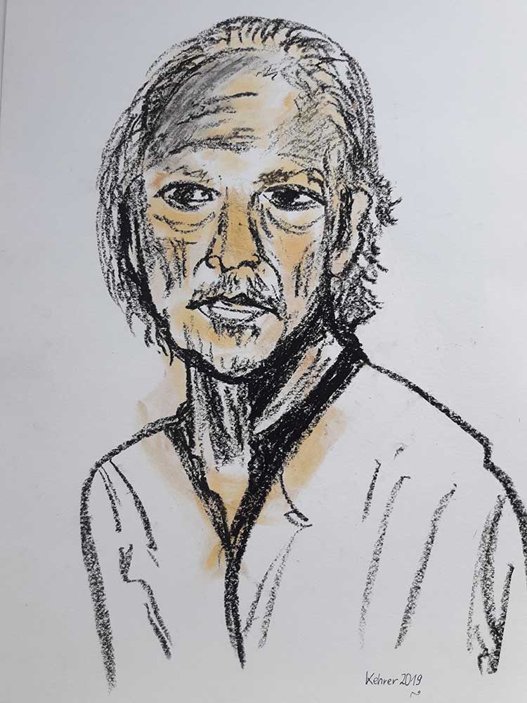 Peter Handke - Poet a watercolor and charcoal on paper by noted German artist Regina Kehrer