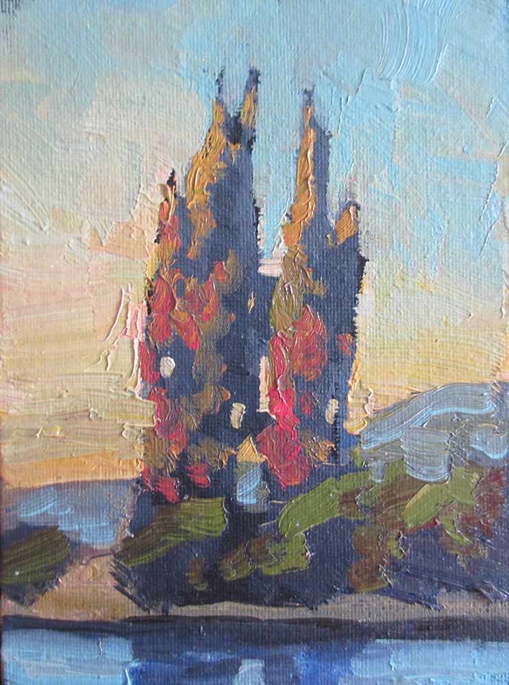 Landscape with Cypress Tree an Oil Painting on Board by William Hawkins