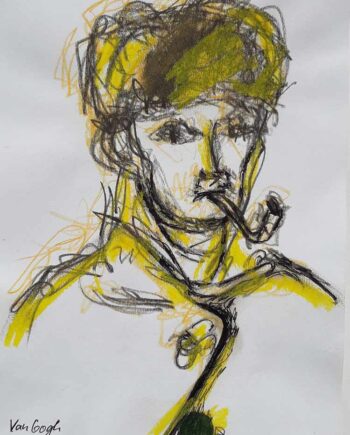 van Gogh with pipe - pencil on paper by noted German artist Regina Kehrer