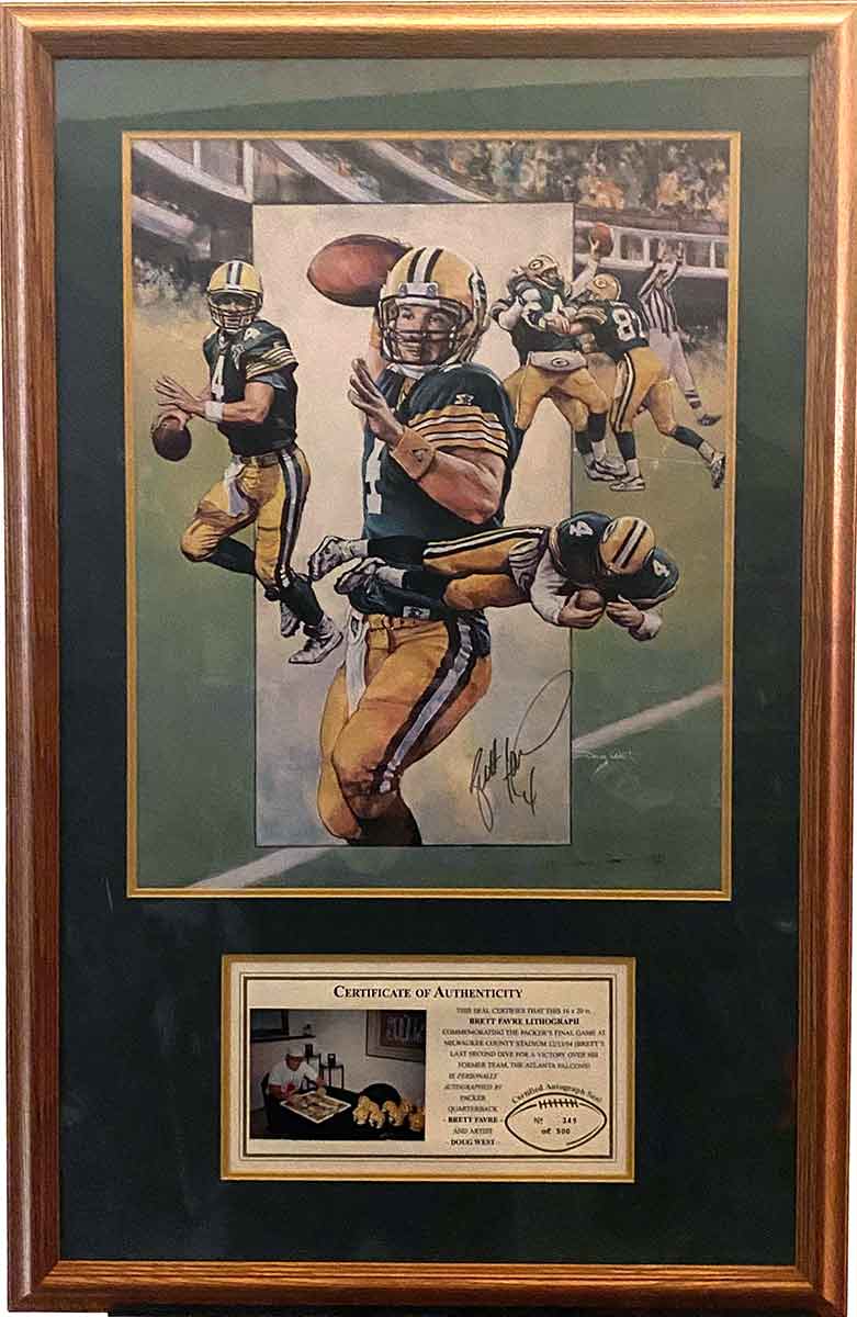 Doug West artist, commemorates on paper a limited edition lithographic print of the Green Bay Packer's final game at Milwaukee County Stadium on December 13th, 1994