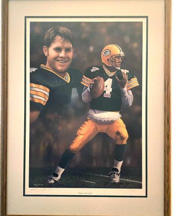 Heart of Gold by Andrew Goralski a limited edition, sold out print is a tribute to #4, Brett Favre. Signed by Favre and the artist, Andrew Goralski. Complete with Certificate of Authenticity