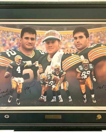 The artist, Andrew Goralski was contacted by Brett Favre's marketing company to create the portrait "Three Amigos". His outstanding ability to convey the camaraderie and special friendship of these three players comes forth in "Three Amigos"