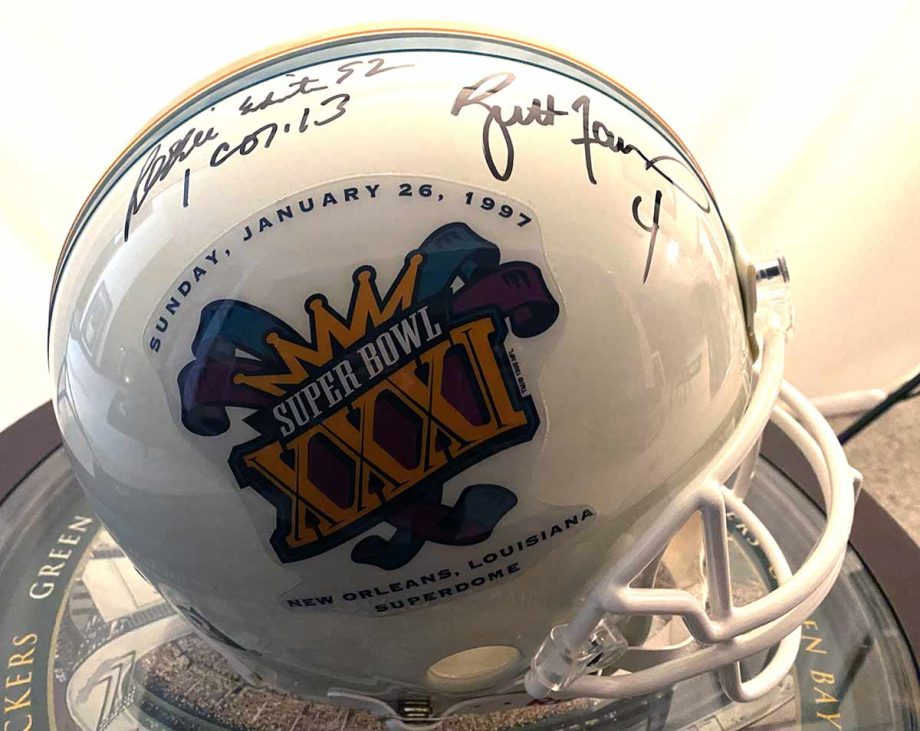 Super Bowl XXXI Autographed Helmet, part of the "Leaders of The Pack" series. Personally signed by Brett Favre and Reggie White