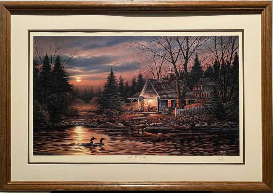 Quiet of the Evening by Hadley House Artist Terry Redlin The artist includes the description "Sharing the Lake with their Neighbors" to describe this Limited-Edition, sold-out print, signed by the Artist. Published in 1988 and includes Certificate of Authenticity. Available now from Art Agents International where creative collectibles are bought, sold, resold, brokered, and listed in a secure and private manner globally