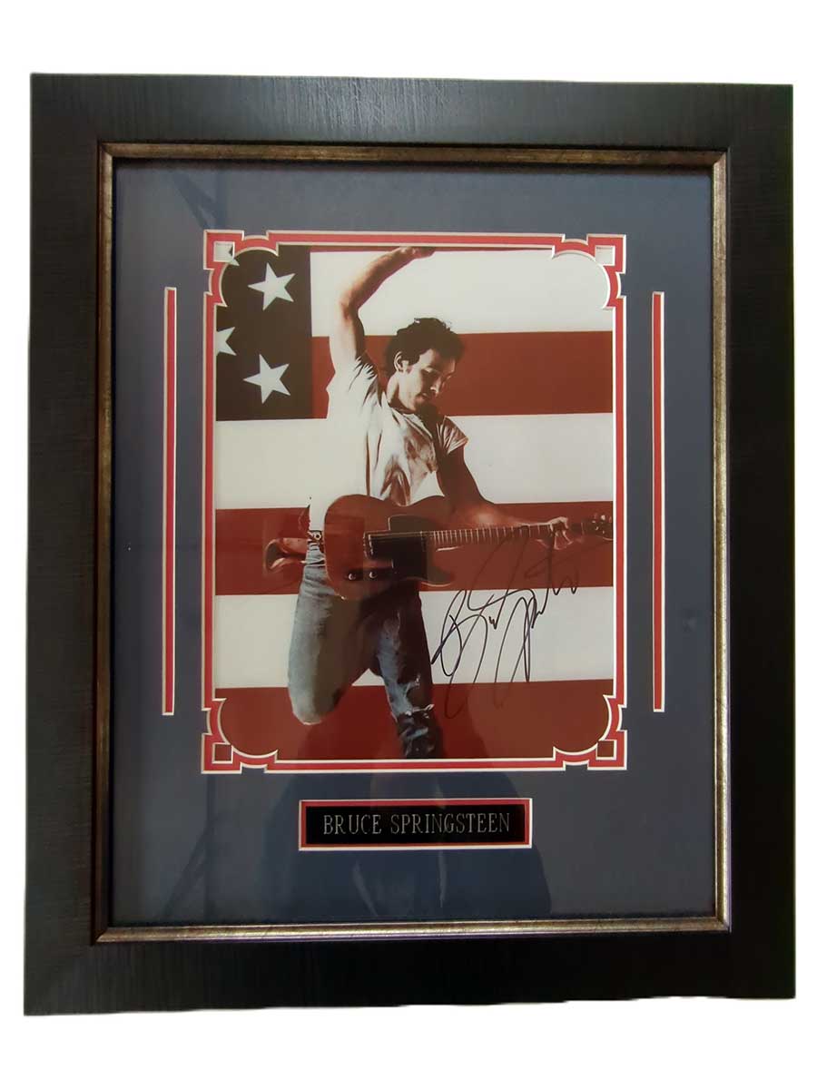 Framed print of "Born to Run" signed by "The Boss" Bruce Springsteen by the noted Photographer Annie Leibovitz - Available now from Art Agents International where creative art paintings and prints are bought, sold, resold, brokered, and listed in a secure and private manner globally