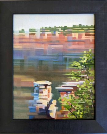 Oil Painting on Canvas by noted Utah artist Michelle Condrat titled Stacked - Available now from Art Agents International where creative art paintings and prints are bought, sold, resold, brokered, and listed in a secure and private manner globally