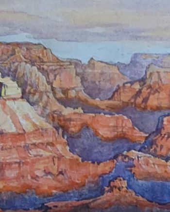Robert Dalegowski watercolor painting Havasupia Point Sunset #1  is painted with Grand Canyon Spring Water. In association with Grand Canyon Association. Signed. Authentic