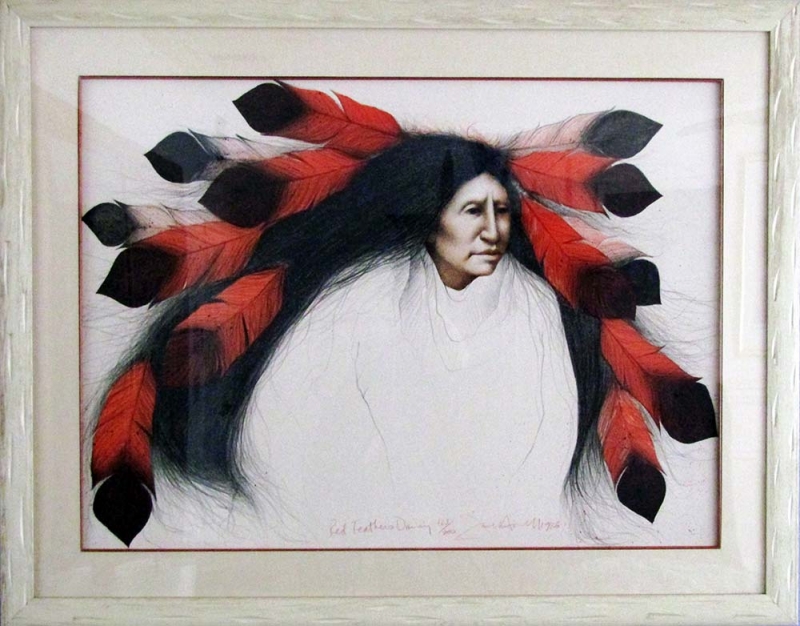 Red Feathers Dancing by Frank Howell a sought after limited edition print - available now from ArtAgentsInternational.com where unique art is bought and sold in a secure and personal manor Red Feathers Dancing by Frank Howell a sought after limited edition print