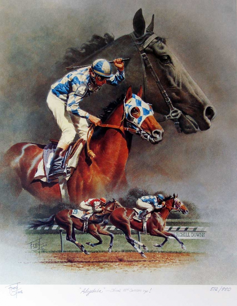 Aleysheba - Chris McCarron by Fred Stone a limited edition art print - available now from ArtAgentsInternational.com where unique art is bought and sold in a secure and personal manor Aleysheba - Chris McCarron by Fred Stone a limited edition art print