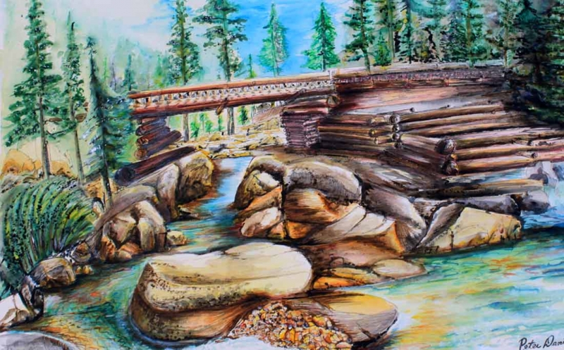 The Bridge. a watercolor painted by International Artist; Peter Daniels - available directly from the artist Peter Daniels through ArtAgentsInternational.com where unique art is bought and sold in a secure and personal manor The Bridge. a watercolor painted by International Artist; Peter Daniels