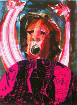 Mahalia Jackson a monotype/collage print by noted artist Arthur Secunda, part of the Jazz Suite